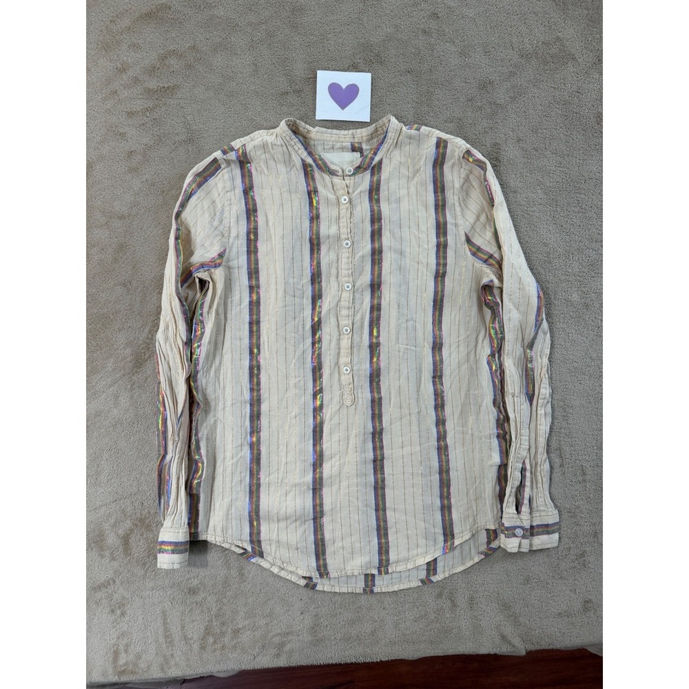 Zadig & Voltaire Blouse Women S Tone Rainbow Metallic Stripe Ivory Gold EUC